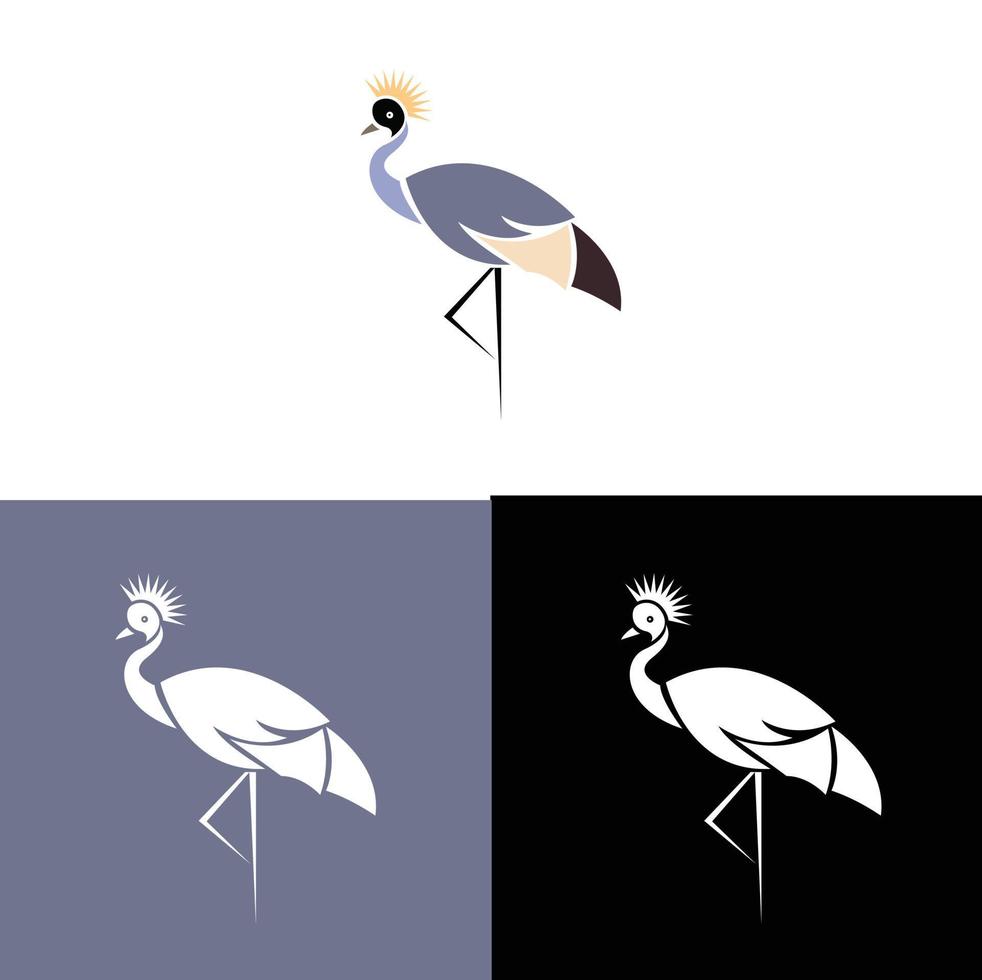 crowned crane logo mark isolated on white background vector