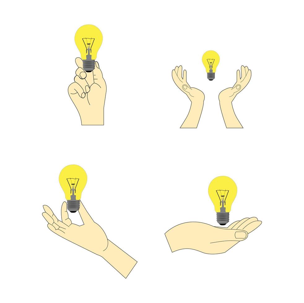 hand holding a lightbulb set isolated on white background vector