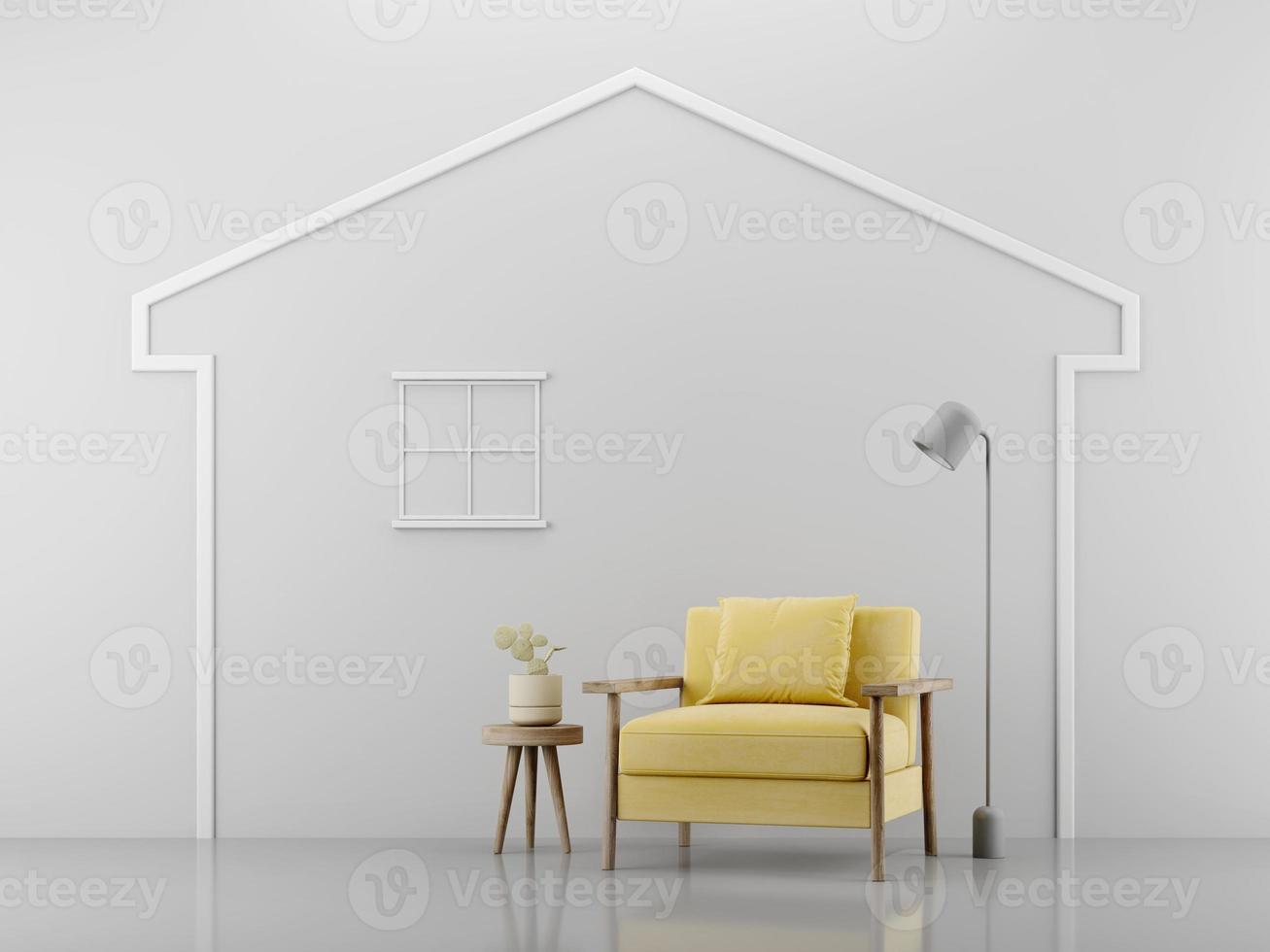 Yellow armchair in graphic house line with lamp and side table.Concept for home decoration.3d rendering photo