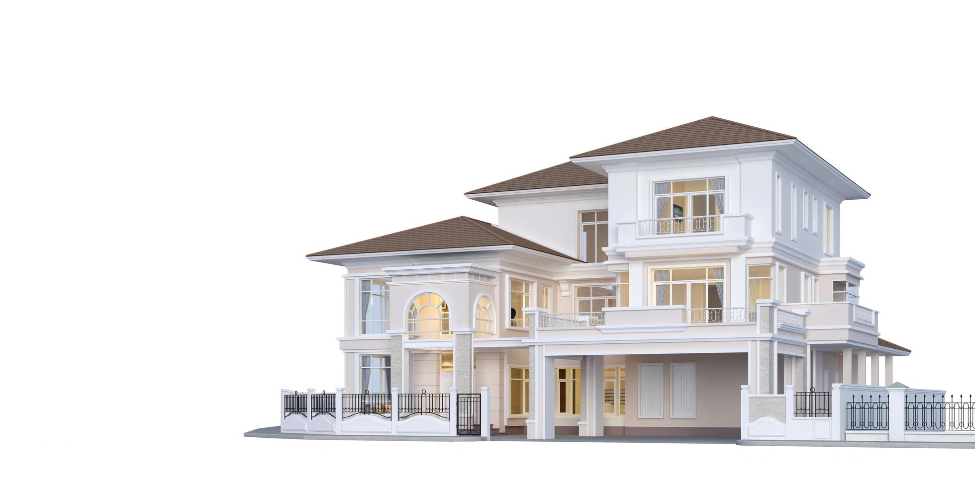 casa de lujo exterior.estilo clásico sobre fondo blanco.concepto para la venta de bienes raíces o inversión inmobiliaria representación 3d foto