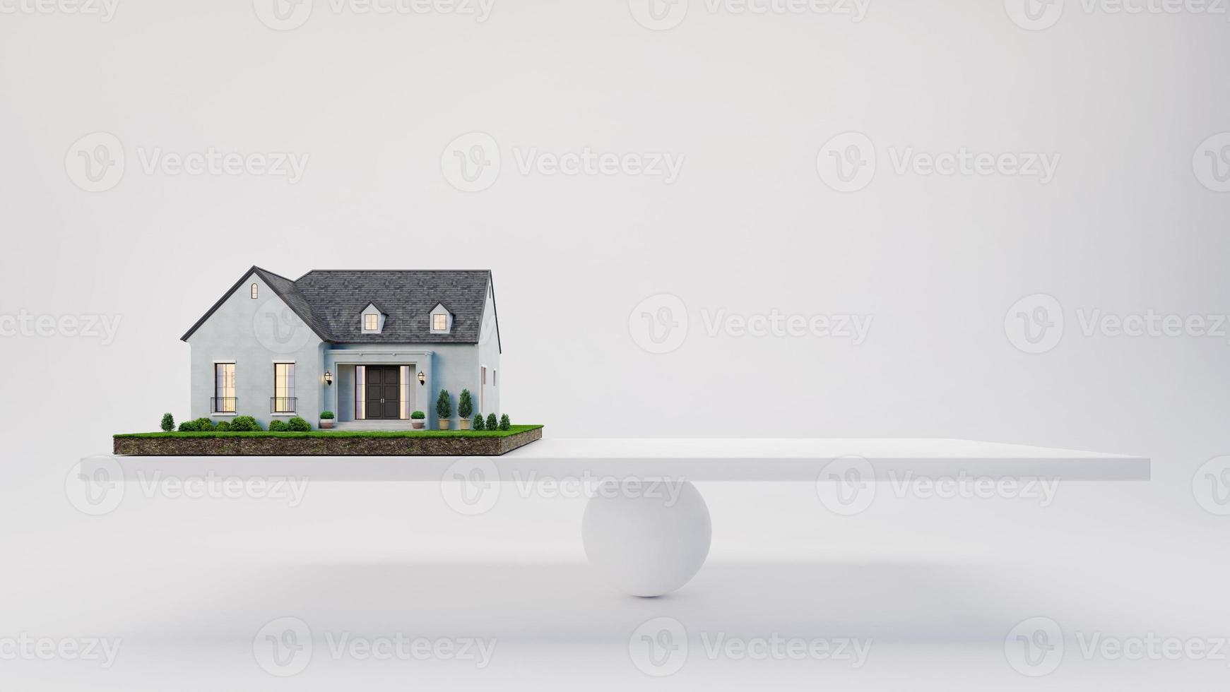 House and blank space on scale.White background.Buying a house.Sale and purchase concept for real estate or property investment advertising.3d rendering photo
