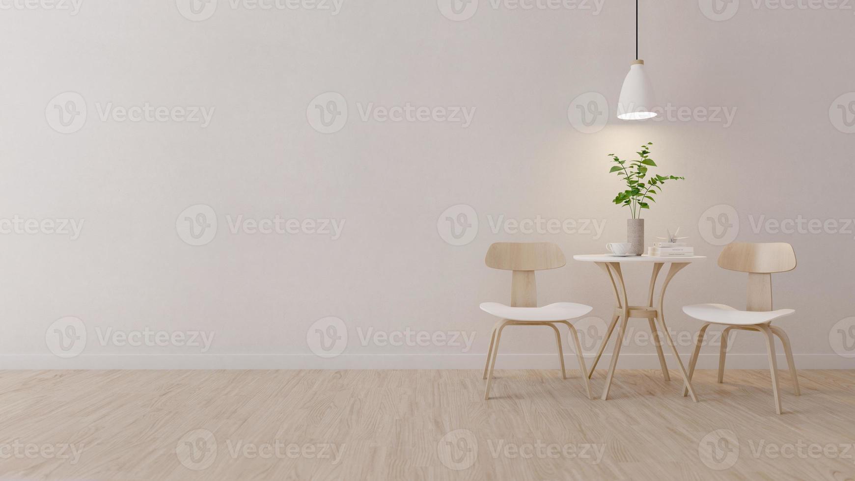 minimalism,modern room with wood chair and vase on wood flooring.3D rendering photo