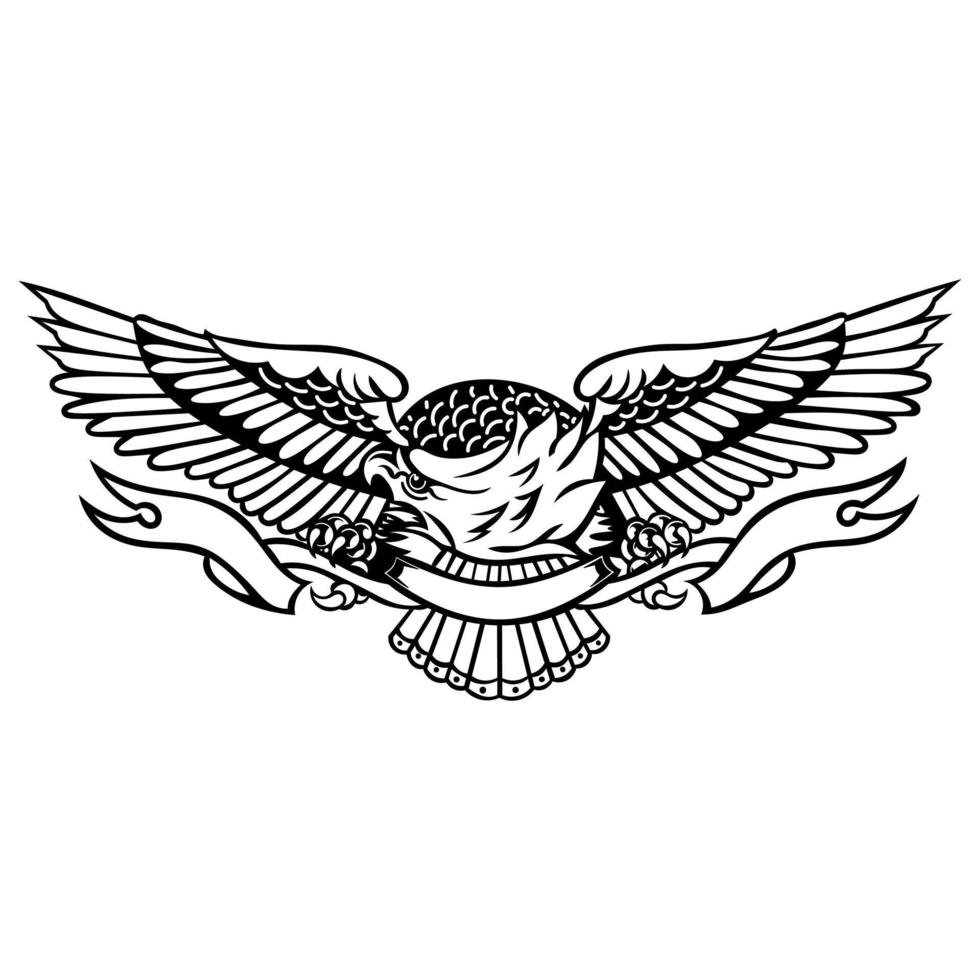 eagle emblem vector illustration in black and white