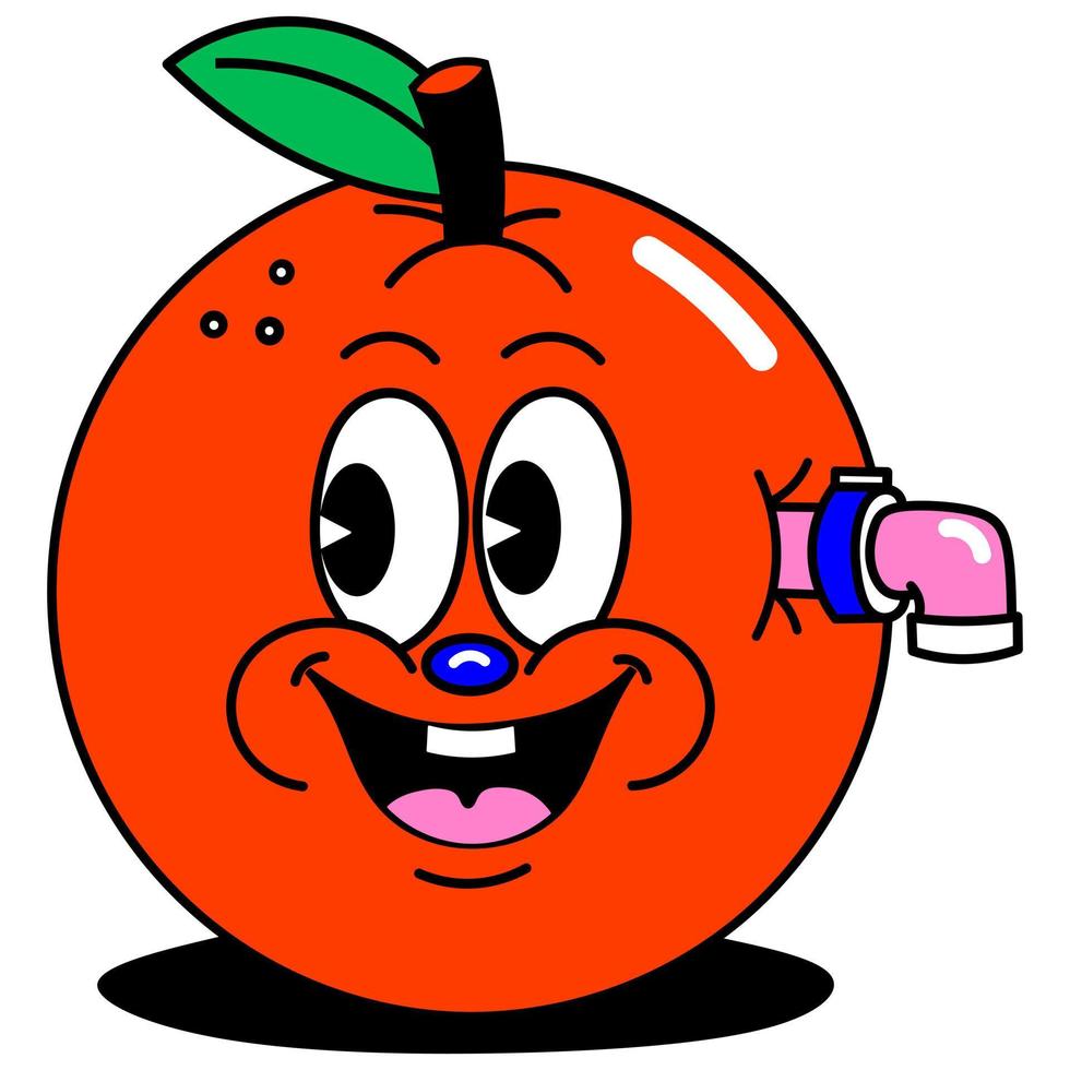 vector illustration of an apple cartoon character with a faucet on his cheek