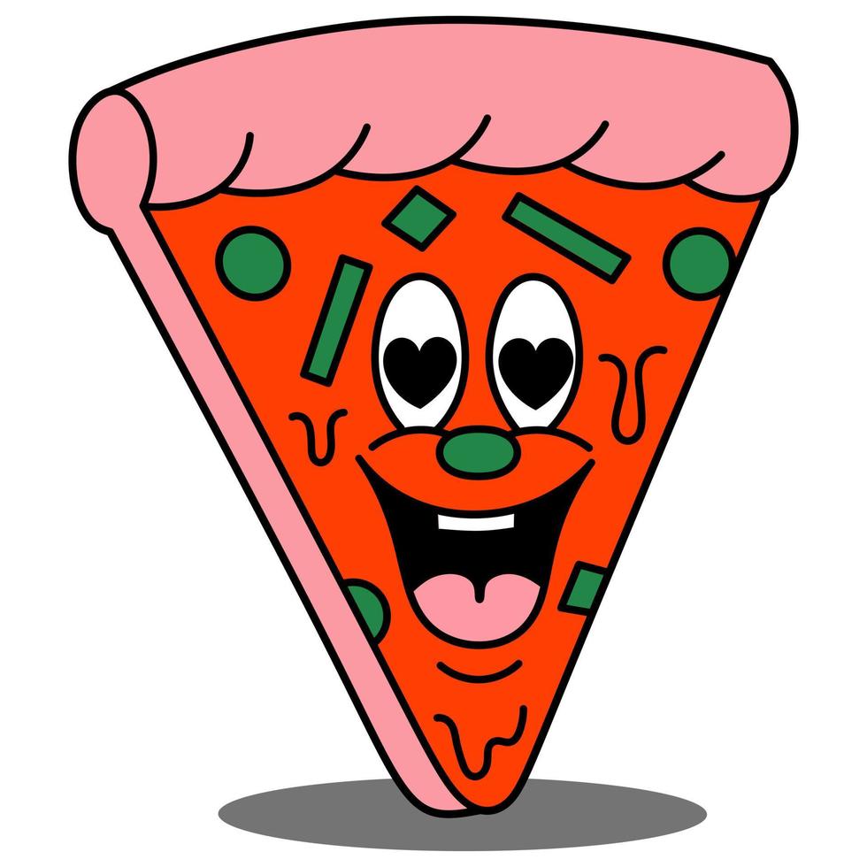 pizza slice cartoon character vector illustration with happy expression