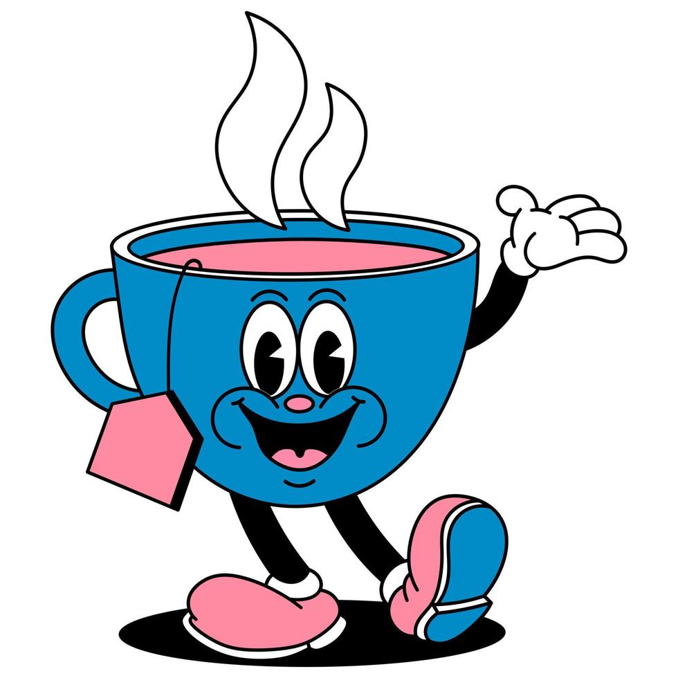 vector illustration of a cartoon character of a glass filled with hot tea, with a happy expression