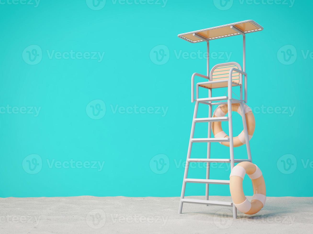 Lifeguard tower on white sand beach with blue background.3d rendering photo