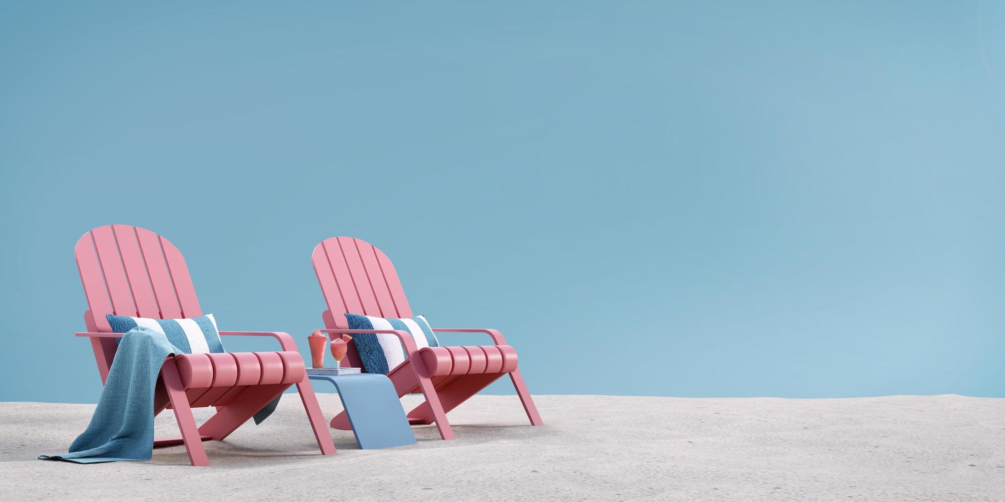 Pink beach chairs with pillows on white sand.Summer concept.3d rendering photo