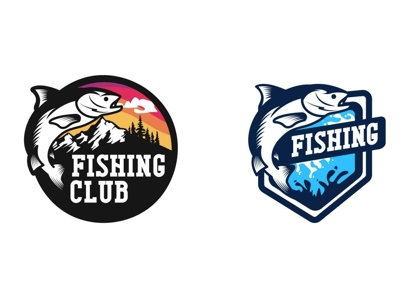 diseño del logo del emblema del club de pesca. vector