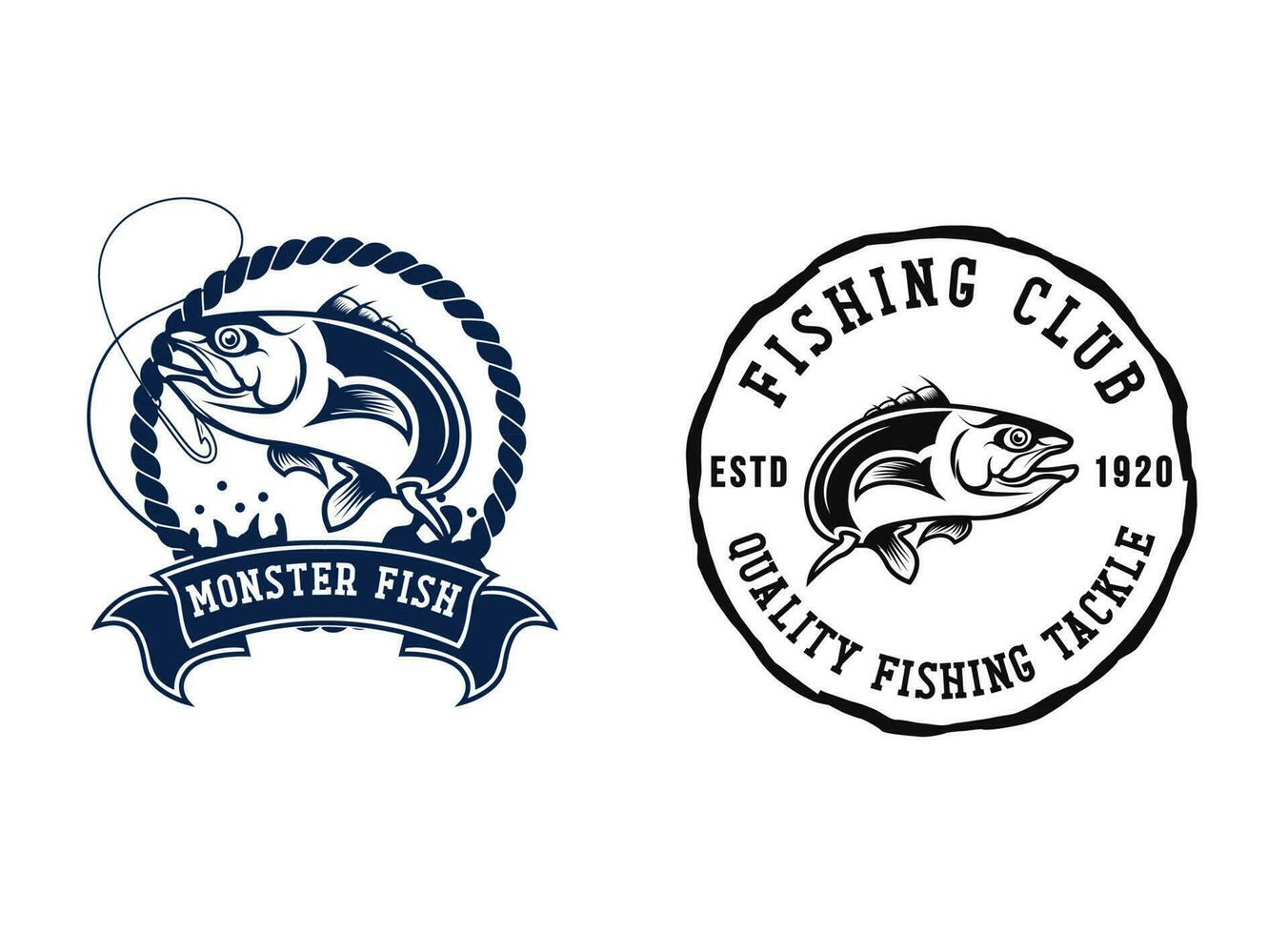 diseño del logo del emblema del club de pesca. vector