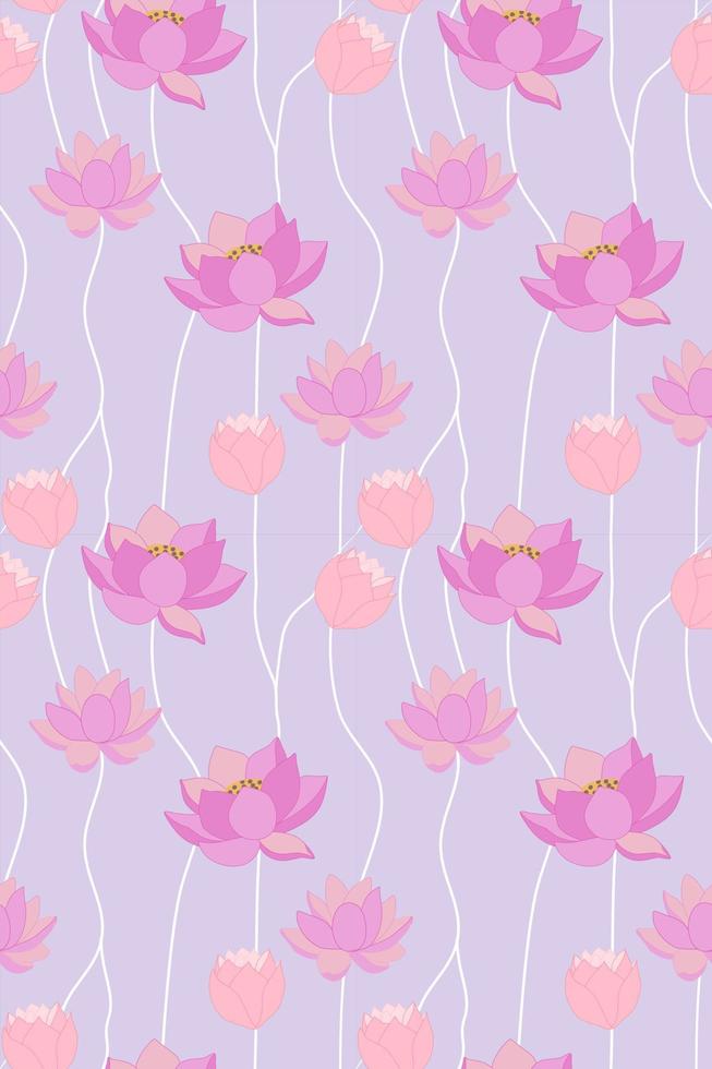 Seamless, repeat pattern,  Fat vector texture of pink pastel Lotus or  Water Lily flower image.