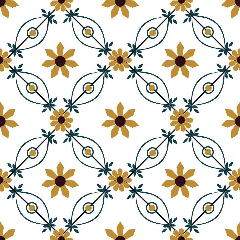 Seamless, repeat pattern,  Fat vector texture, geometric, floral and leaf image.