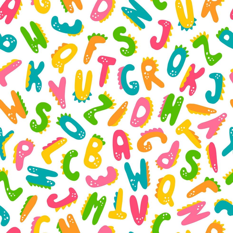 Dinosaur style English Alphabet, Cute Colorful seamless Pattern for Kids vector