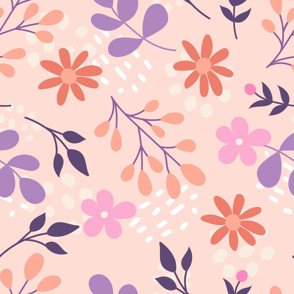 Flowers and plants. Vector seamless pattern in flat style