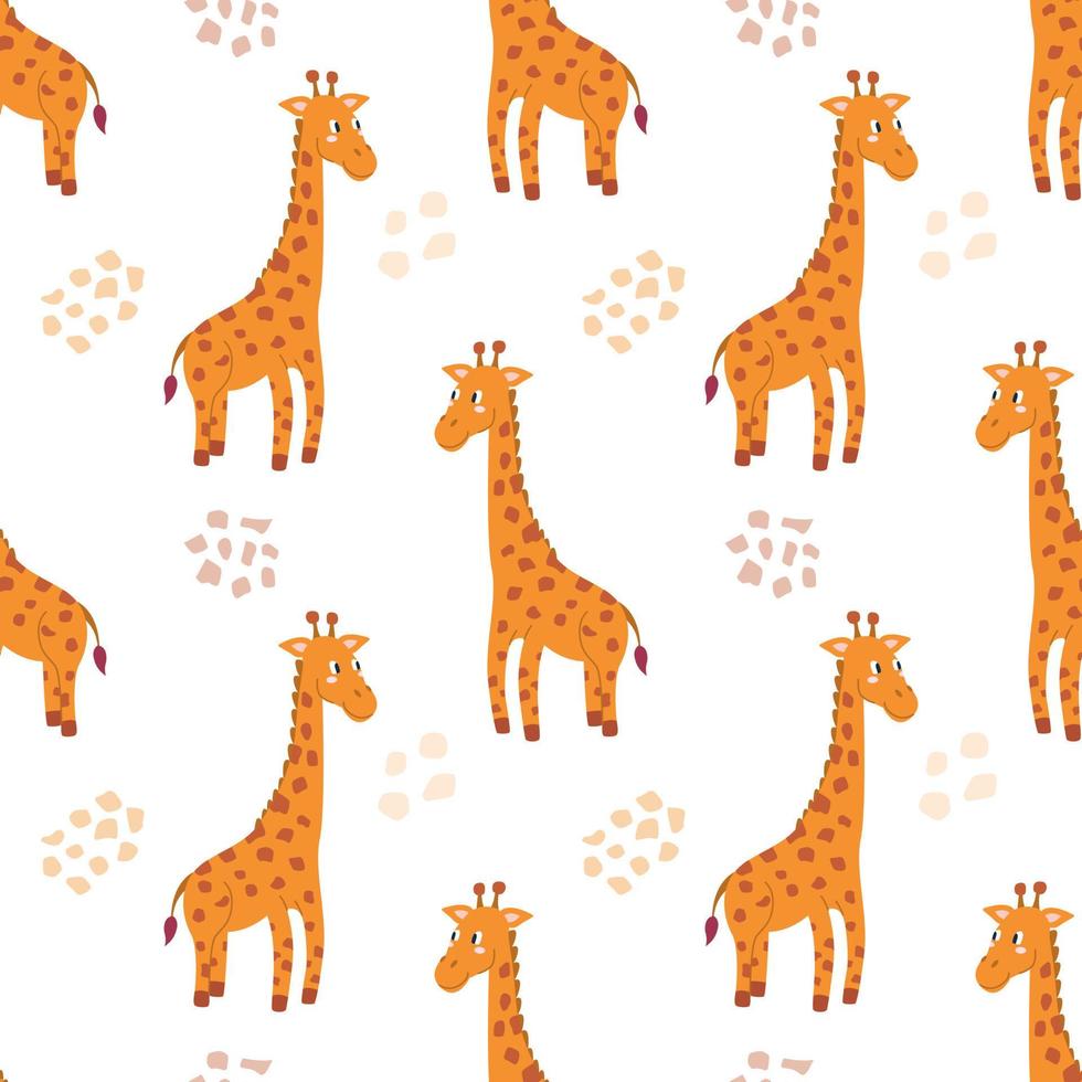 Vector seamless pattern with giraffe on white background. Decor for childrens posters, postcards, clothing and interior decoration