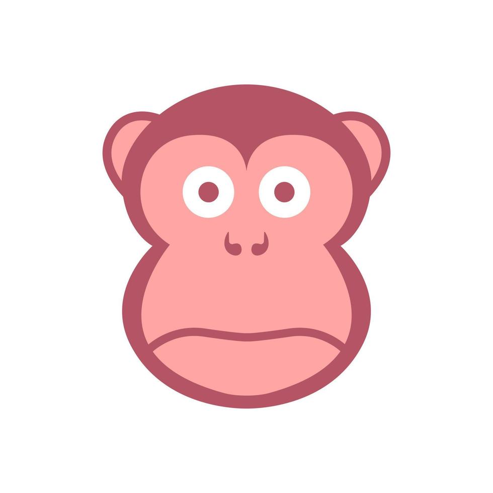 cara de mono, icono de caricatura vectorial y logotipo de cabeza en estilo plano vector