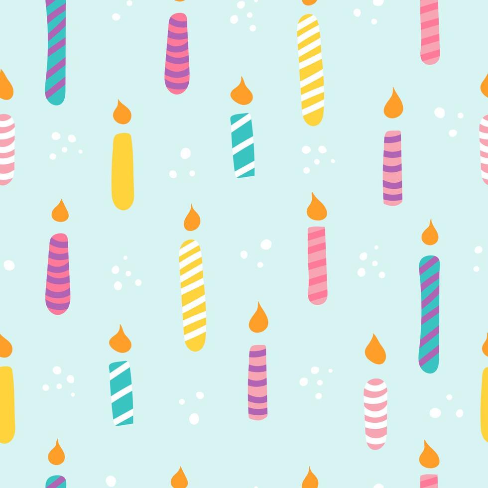 Birthday candles on blue background, vector seamless pattern