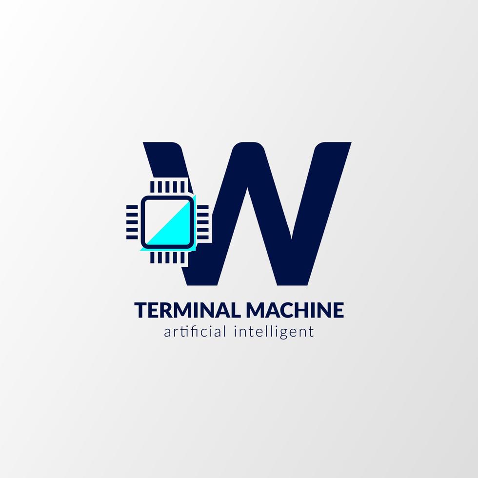 logotipo del circuito de la letra w. máquina terminal para tecnología, gadget, inteligencia artificial vector