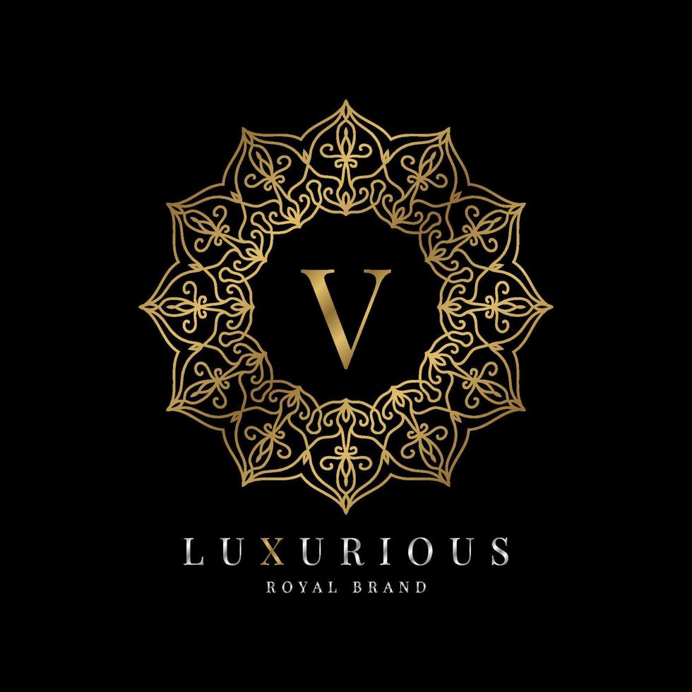 letter V luxury round alphabet logo template vector mandala for premium brand, personal branding identity, boutique, spa, wedding, gown, make up artist and cosmetic