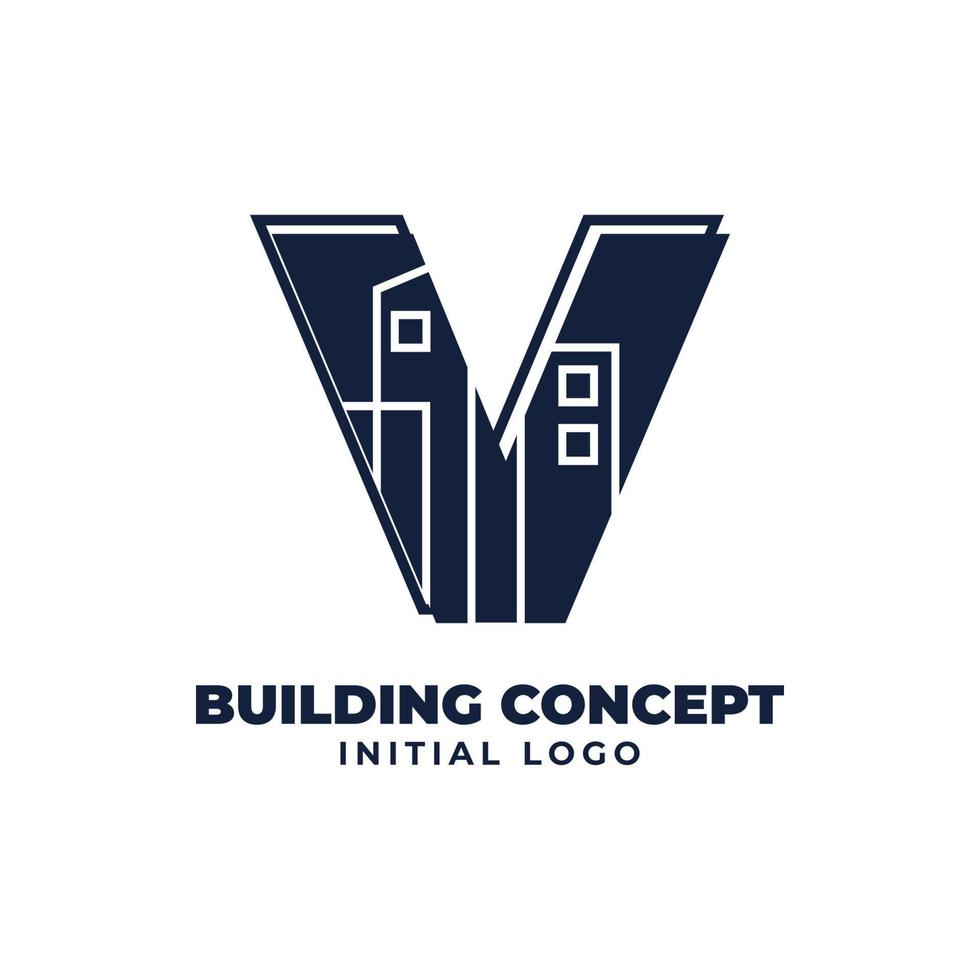 letra v con diseño de logotipo de vector inicial de objeto de construcción adecuado para negocios inmobiliarios y inmobiliarios