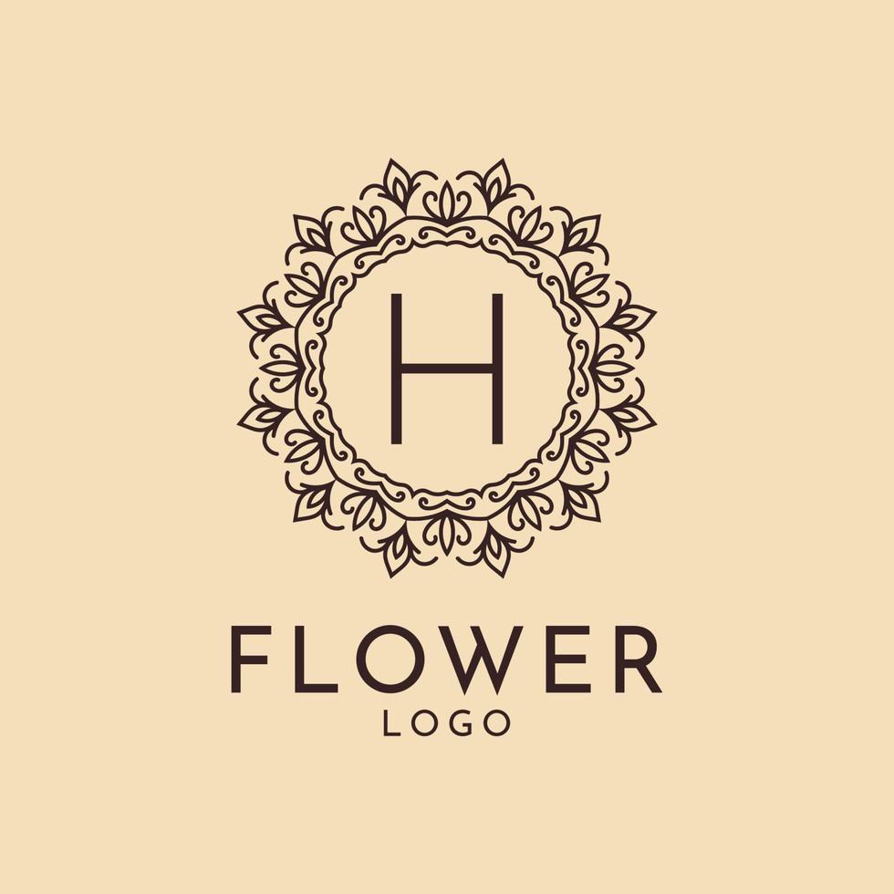 letter H flower circle decoration for spa, salon, hotel, florist, feminine brand vector