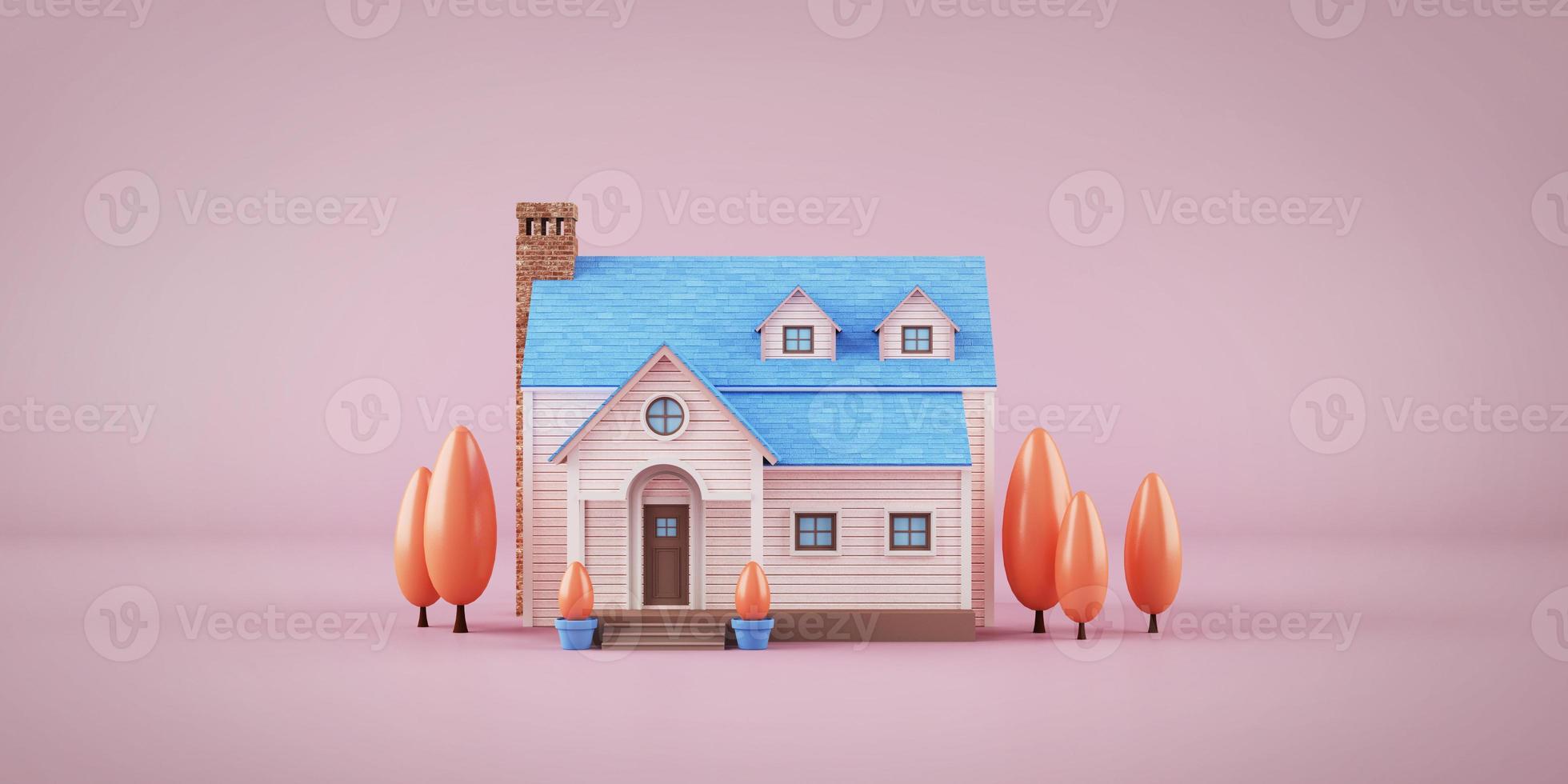 linda casa en estilo campestre con color pastel.3d renderizado foto