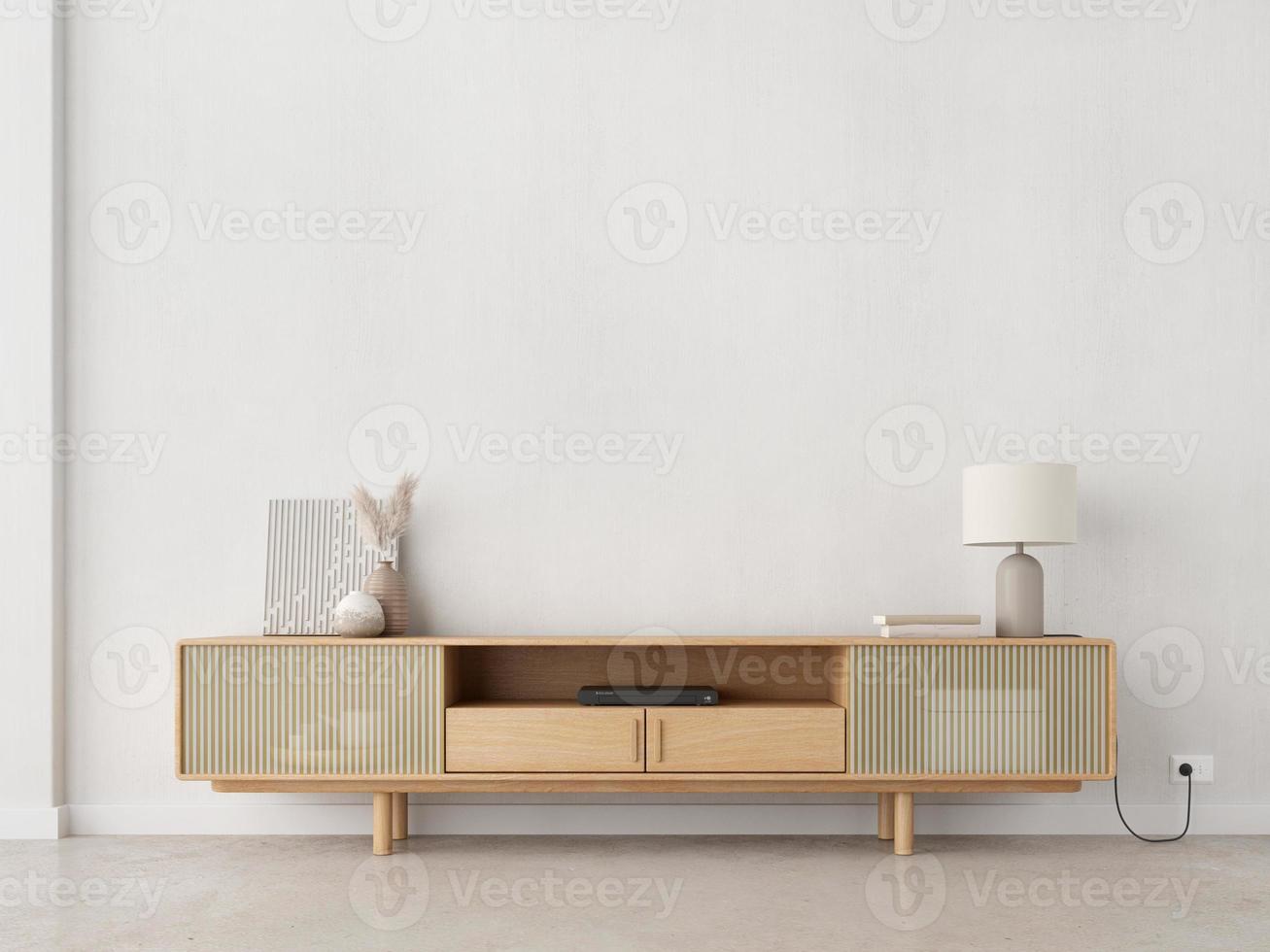 TV Cabinet with empty white wall background.Minimal style.3d rendering photo