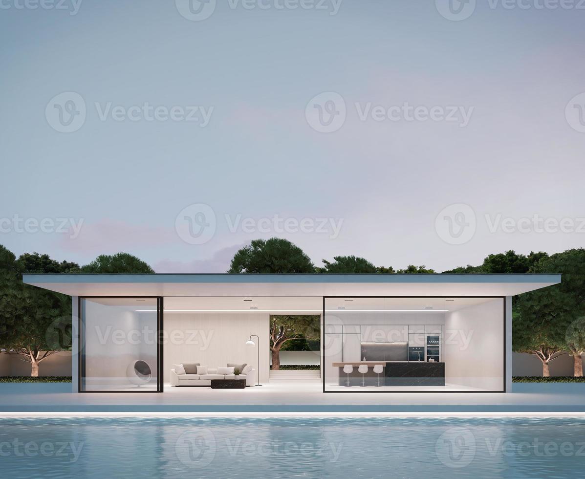 Modern house with swimming pool in modern design and night light.3d rendering photo