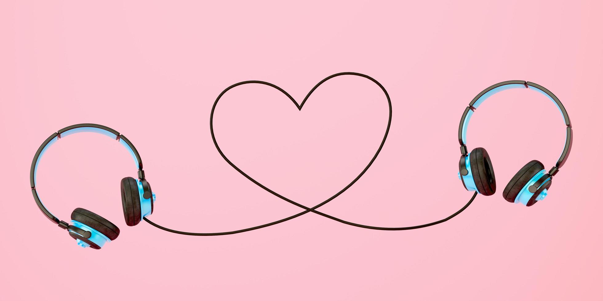 Auriculares en rosa background.love music concept.Representación 3d foto