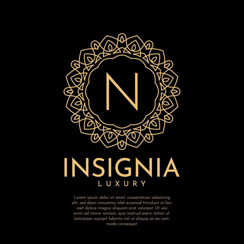 letter N luxurious insignia circle decorative lace vector logo design