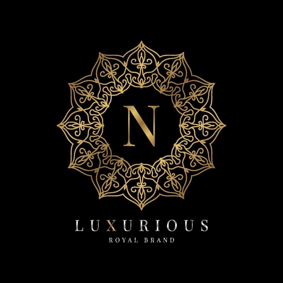 letter N luxury round alphabet logo template vector mandala for premium brand, personal branding identity, boutique, spa, wedding, gown, make up artist and cosmetic
