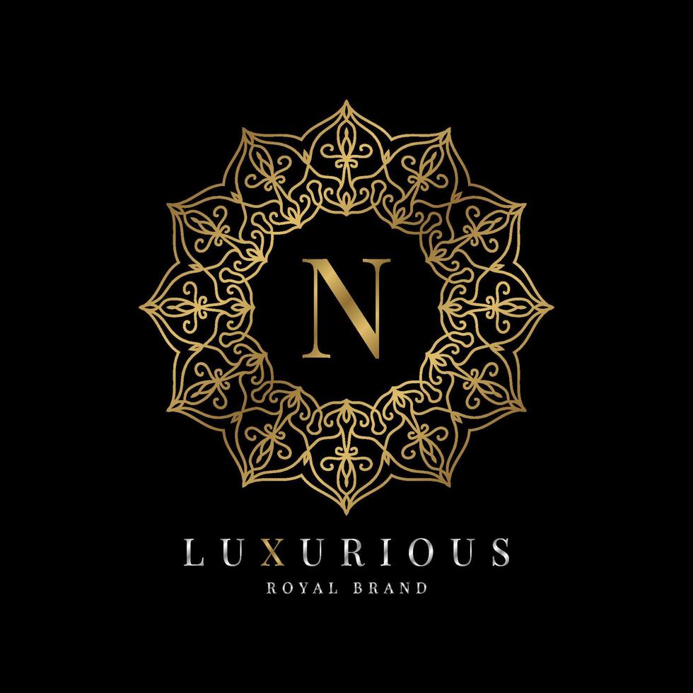 letra n lujo redondo alfabeto logo plantilla vector mandala para marca premium, identidad de marca personal, boutique, spa, boda, vestido, maquillador y cosmético