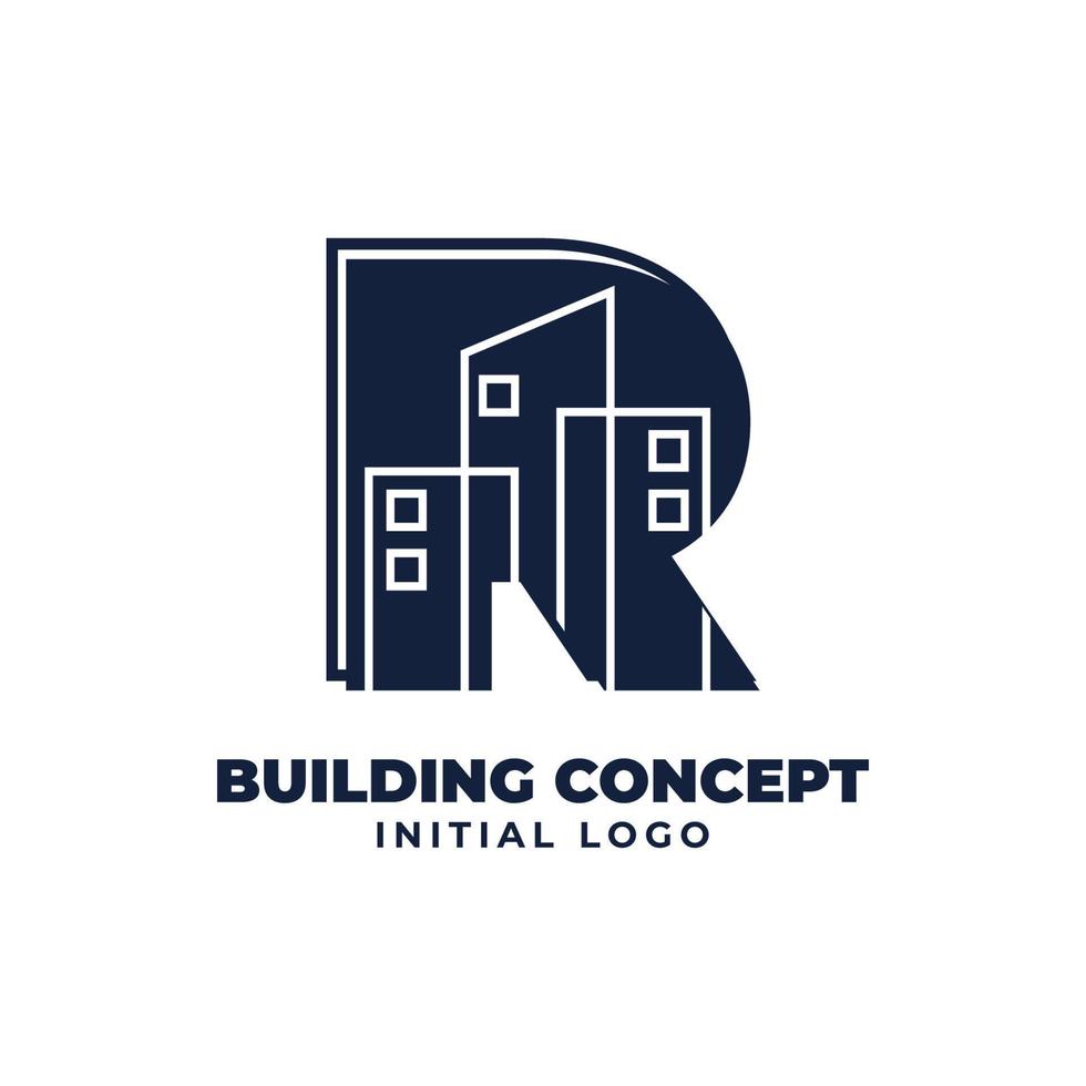 letter R with building object initial vector logo design suitable for real estate and property business