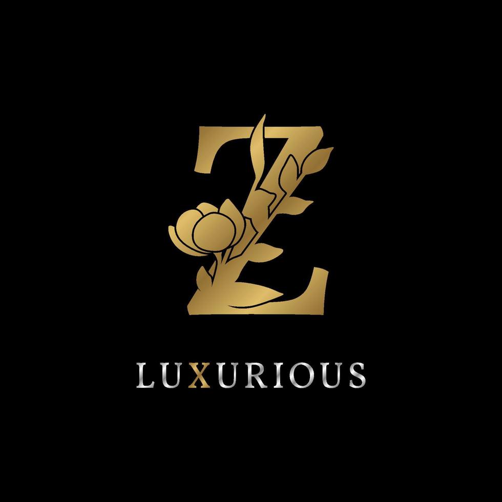 letter Z flower leaves decoration for wedding, beauty care logo, personal branding identity, make up artist or any other royal brand and company. luxurious gold and silver color sample in dummy text vector