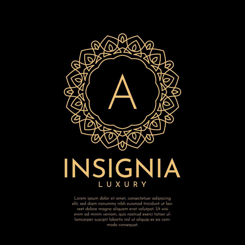 letter A luxurious insignia circle decorative lace vector logo design