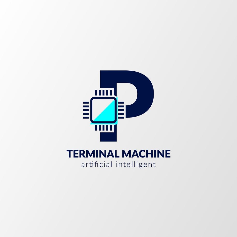 logotipo del circuito de la letra p. máquina terminal para tecnología, gadget, inteligencia artificial vector