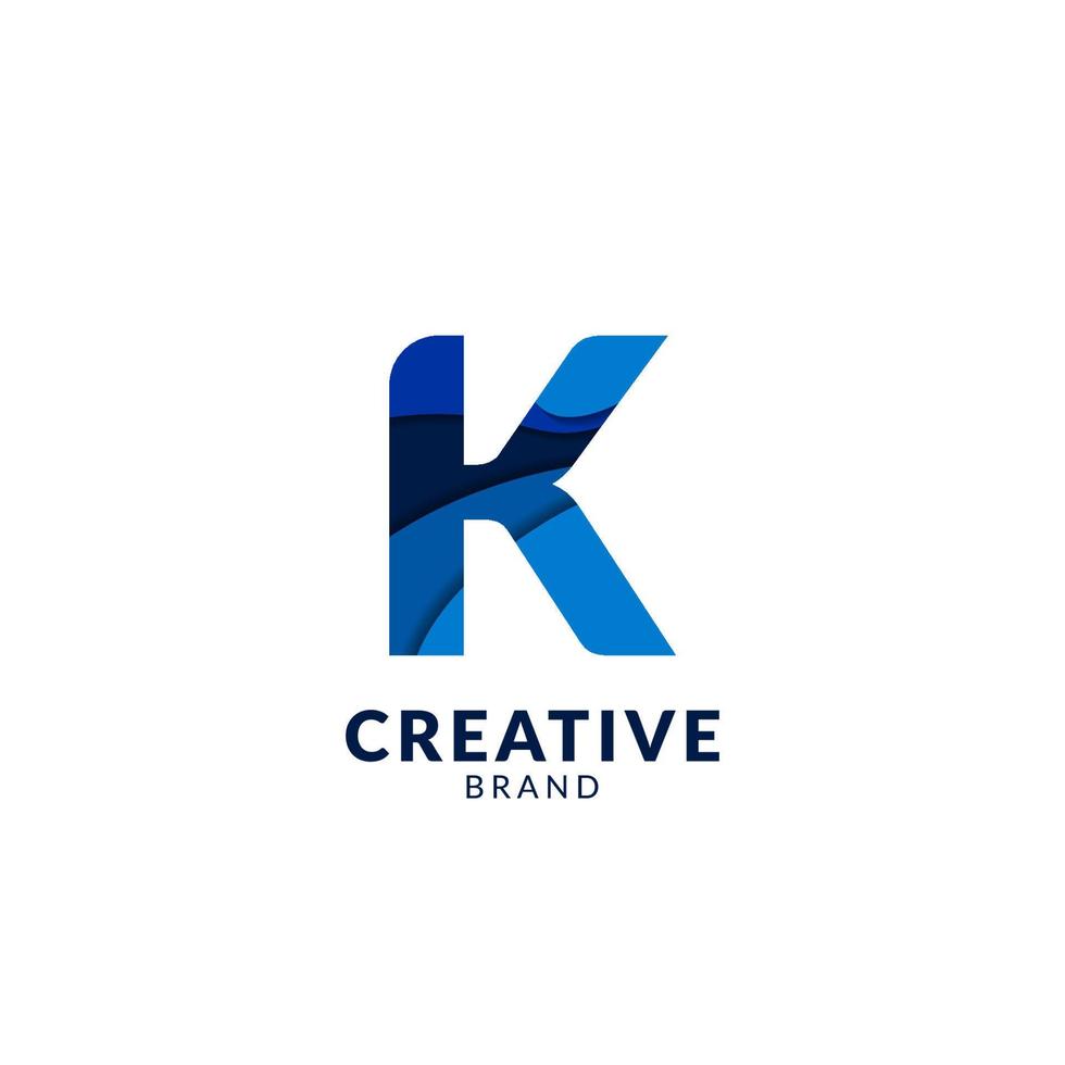 letter K alphabet logo in blue paper cut style modern and trendy creative design vector
