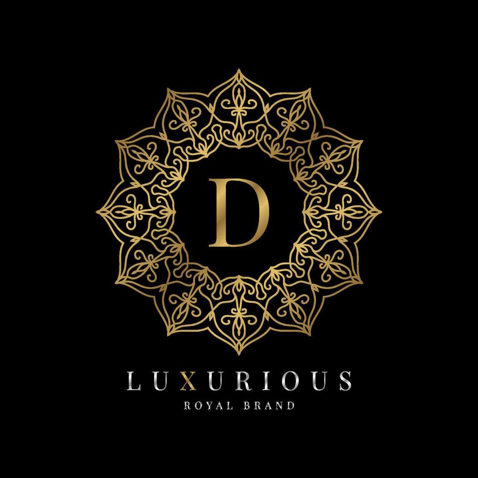 letra d lujo redondo alfabeto logo plantilla vector mandala para marca premium, identidad de marca personal, boutique, spa, boda, vestido, maquillador y cosmético