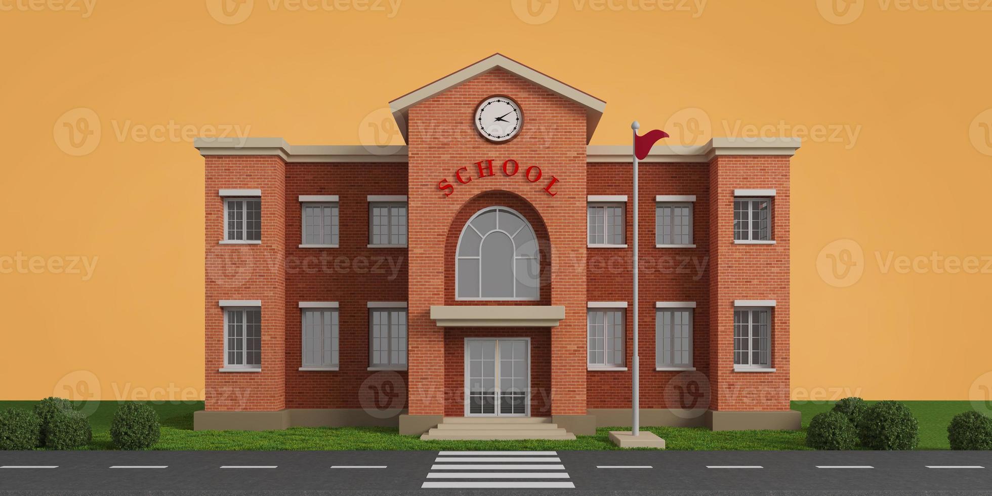 School model front view.3d rendering photo