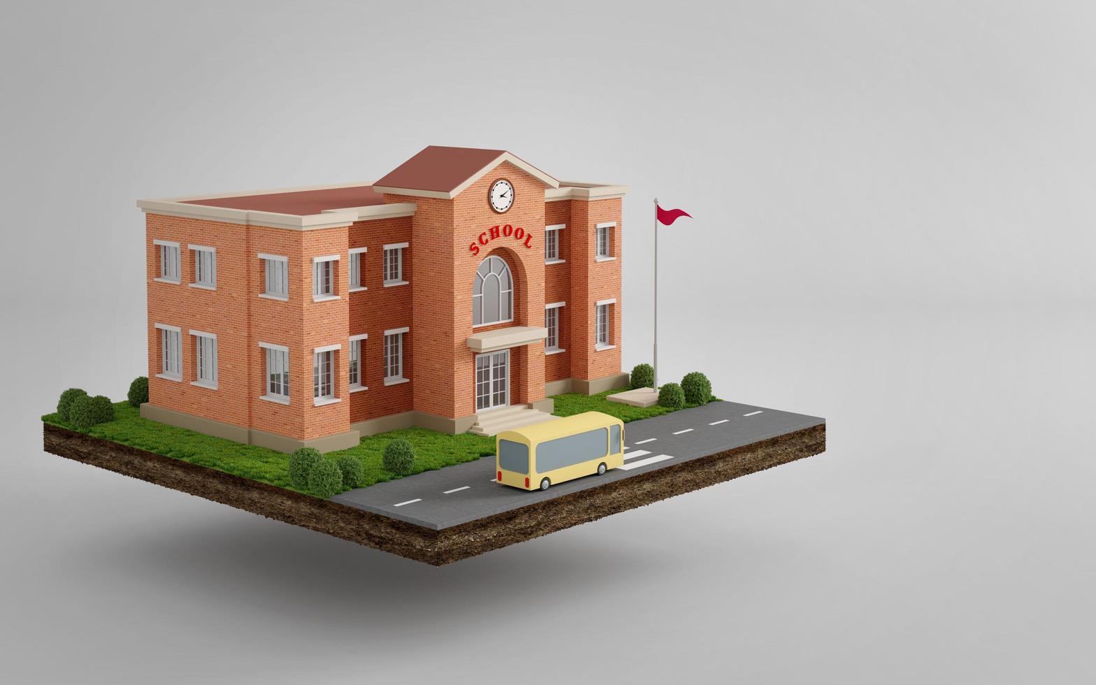 School isometric on earth with school bus.3d rendering photo