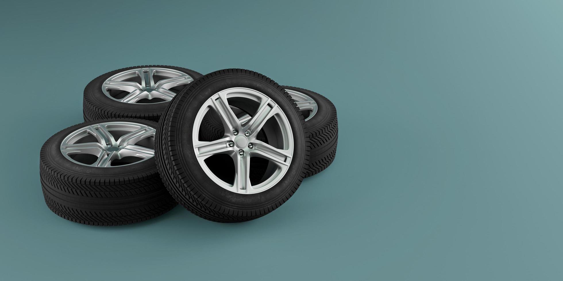 Tires and alloy rims with copy space.3d rendering photo