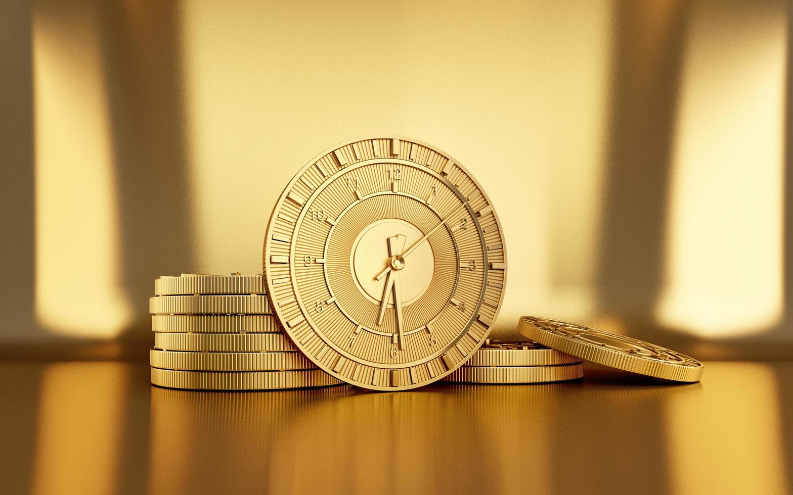 Time coins with gold material.3d rendering photo