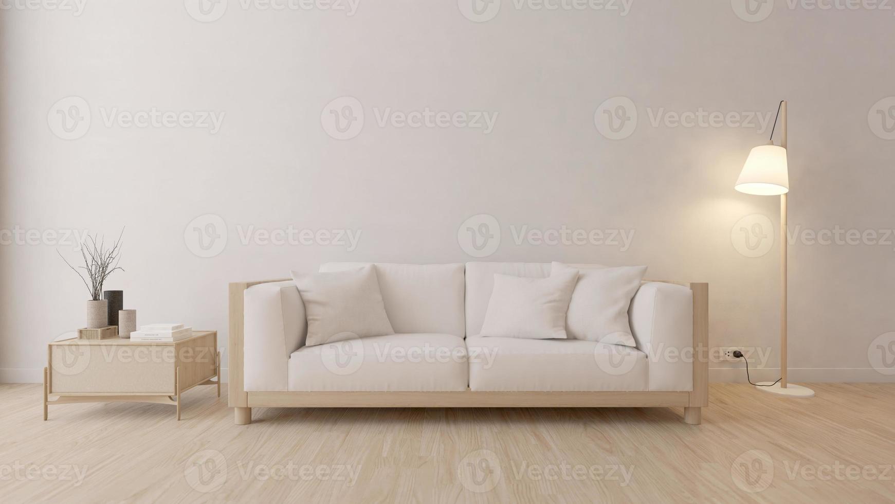 White sofa in white room with lamp and wooden floor -Minimalism 3d rendering photo