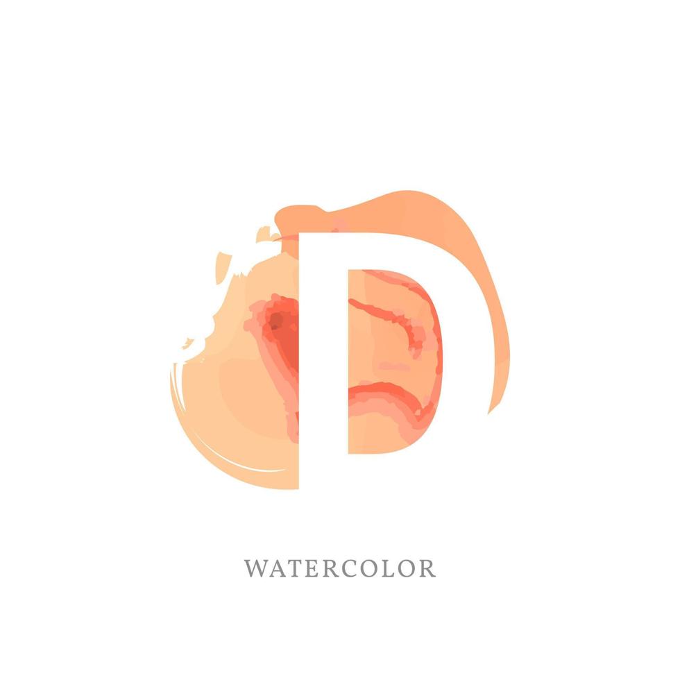 negative letter D with watercolor splash for fashion or beauty care logo, apparel brand, personal branding identity, make up artist or any other company vector
