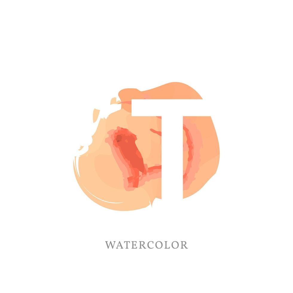 negative letter T with watercolor splash for fashion or beauty care logo, apparel brand, personal branding identity, make up artist or any other company vector