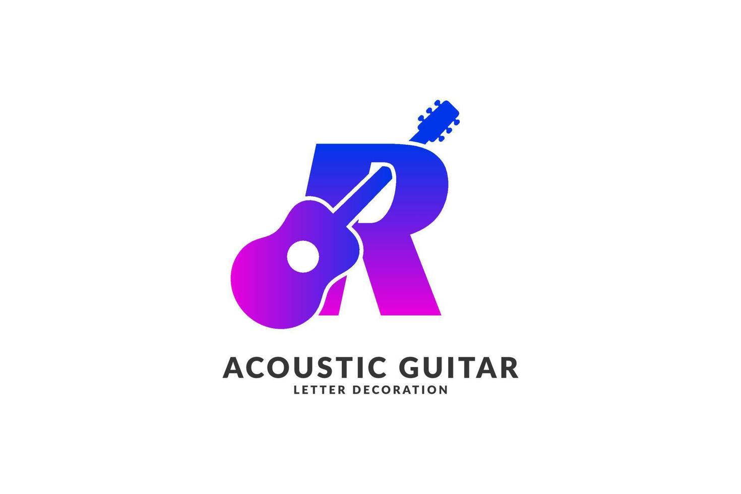 letra aislada r decoración de guitarra acústica vector de color de moda para el logotipo de identidad del músico y el elemento del título del festival o concierto