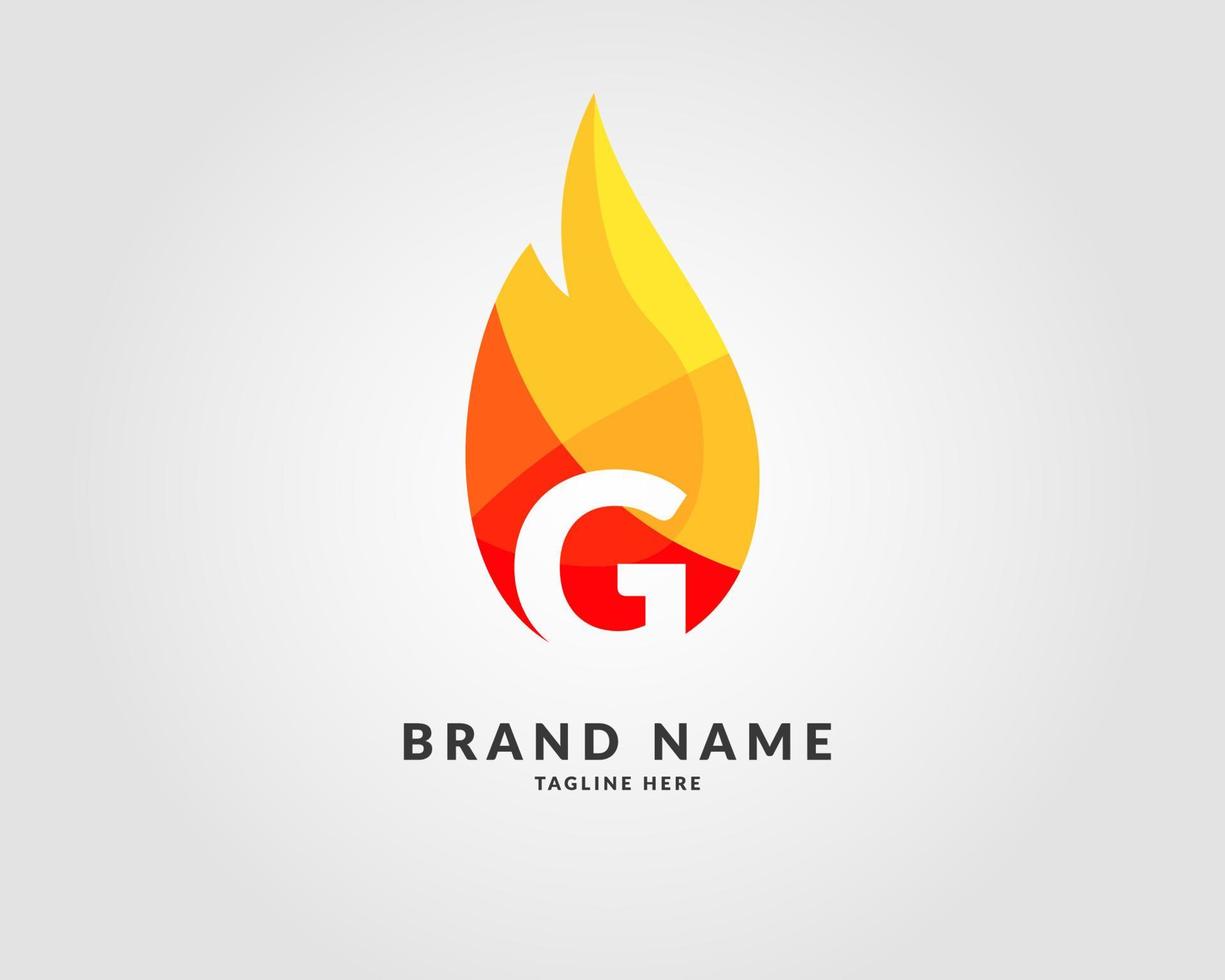 diseño de logotipo brillante de moda de llama moderna de letra g para empresa creativa y enérgica vector