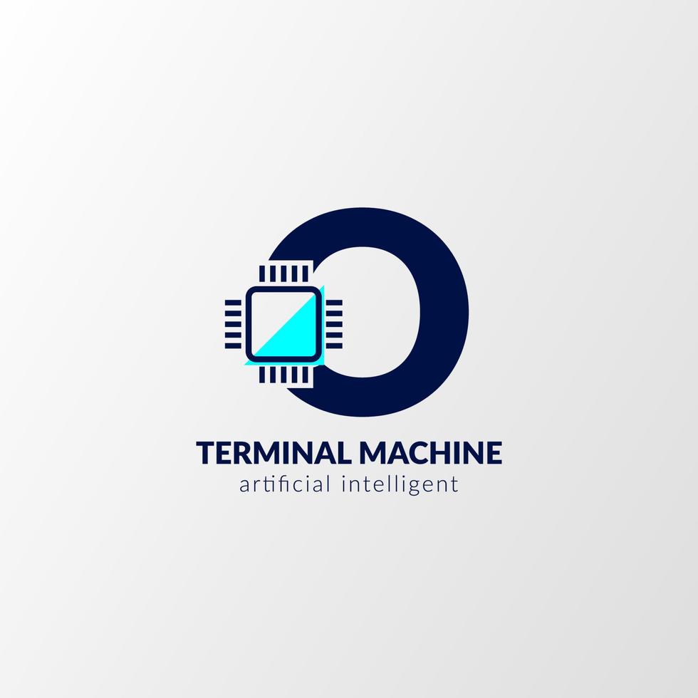 logotipo de la letra o circuito. máquina terminal para tecnología, gadget, inteligencia artificial vector