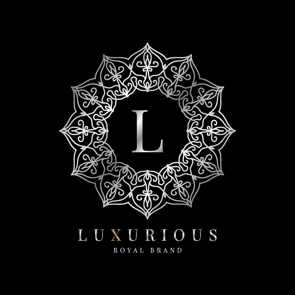 letter L luxury round alphabet logo template vector mandala for premium brand, personal branding identity, boutique, spa, wedding, gown, make up artist and cosmetic