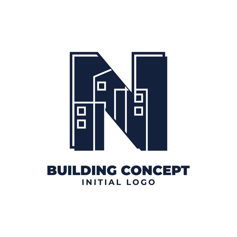 letra n con diseño de logotipo de vector inicial de objeto de construcción adecuado para negocios inmobiliarios y inmobiliarios